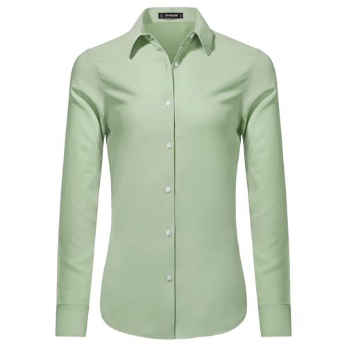Dress Shirts for Women Long Sleeve Button Down Shirt Wrinkle Free Regular Fit Formal Work CollaGrey Blouses Tops