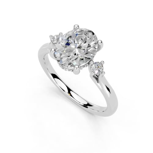 1 Carat 14k White Gold Oval Cut Solitaire Ring with Side Accent Stones Lab Grown Diamond Ring, Engagement, Anniversary, Wedding, IGI Certified (1-5 Ct, F-G Color, VS1-VS2 Clarity), Size 7