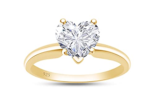Jewel Zone US Heart Cut White Cubic Zirconia Anniversary Solitaire Ring in 14k Gold Over Sterling Silver (0.75 Carat)