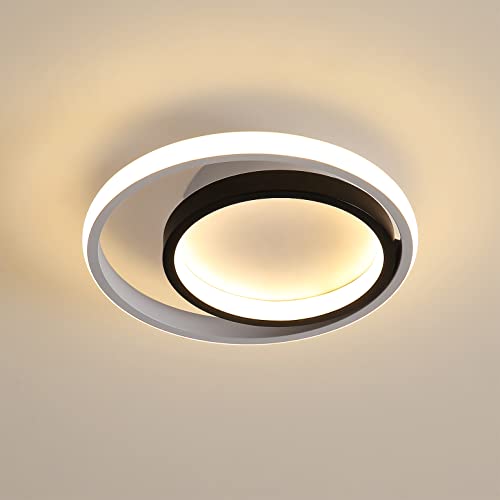 Delaveek Plafonnier LED, 28W 2400Lm Luminaire Plafonnier Moderne, Lampe de Plafond Led Ronde en Acrylique, 3500K Lumière Blanc Chaud, pour Couloir Coucher Cuisine Salon, Dia 25cm (Noir et Blanc) Cover