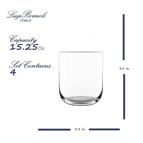 Luigi Bormioli Sublime 15.25 Oz Double Old Fashioned Glasses, Set of 4 - Made in Italy, Whiskey Glassware with Minimalist Design - Durable SON.hyx Drinkware for Cocktails, Spirits, Water, Juice