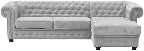 Chesterfield Style Corner Sofa Set 3+2 Seater Armchair Light Grey Fabric (3+2 Seater)