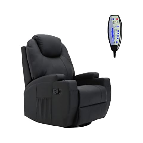 COZYBRITE Recliner Chair Swivel Armchair with Massage Heating Rocking Side Pockets Cup Holders Reclining PU Leather - 9042 Manual (Black) Cover