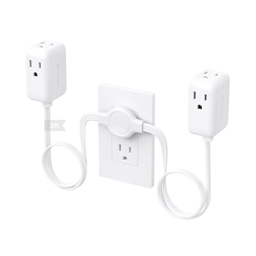 Image of TROND Split Extension Cord with Surge Protection, Twin 3ft Each Side, White | Flat Plug, Dual End 3 Outlets, 900J, 1625W, Low-Profile for Tight Spaces, Hide Behind the Middle of Sofa Couch Bed TV Stand