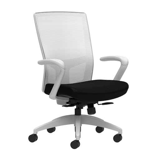 Union & Scale Workplace2.0 Fabric Task Chair, Black, Integrated Lumbar, Fixed Arms, Synchro-Tilt w/Seat Slide Control (53526)