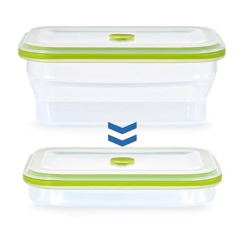 Goodatech Recipientes de armazenamento de alimentos dobráveis, silicone premium, sem BPA, adequados para micro-ondas e forno com tampas, para viagens, acampamento ou peças de reposição (verde, 1200