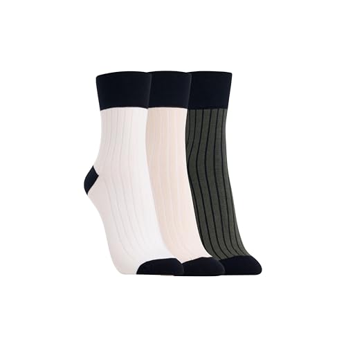 Clarks Women's Ribbed Short Crew Socks 3 Pair, Olive/Ivory/White, Women's