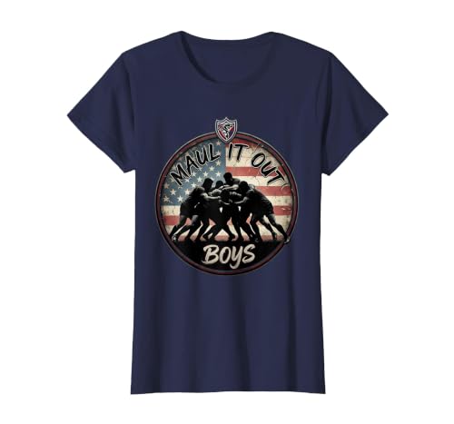Maul It Out Boys Rugby Graphic Design T-Shirt, Women, Navy Blue, Large