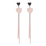 Paños Pendientes con corazones y cadenas largas en oro rosa y negro para mujer y niña.