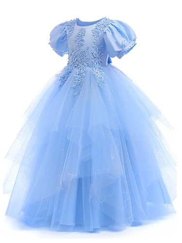 Tulle Flower Girl Dresses for Wedding Lace Appliques O-Neck Princess Pageant Long Party Ball Gown3