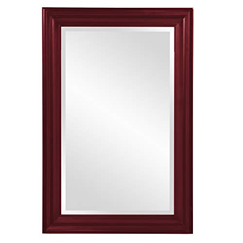 Image of Howard Elliott Collection George Rectangular Glossy Burgundy Wall Mirror, Rectangle Hanging Wood Framed Vanity Mirrors for Home Decor, Living Room, Bathroom, Bedroom, or Hallway, 24 x 36 Inch