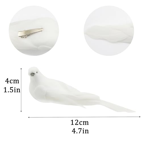 FBIRDY Artificial Birds Doves White Doves Decorative Birds Artificial Foam Feather Birds Ornament for Wedding Wreaths Craft Christmas Tree Decorations (2)