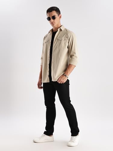 Image of Adro Cargo Shirt for Men with Double Pocket | 100% Cotton | Full Sleeve | Regular Fit