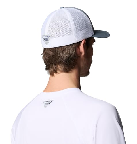 Image of Columbia Unisex PFG Fish Flag Mesh Ball Cap, Dockside Blue /White /US Fish Flag, L /XL