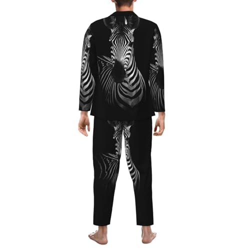 Portrait Of Zebra Mens Pajamas Set Button Down Sleepwear Set Long Sleeve Loungewear With Pockets2