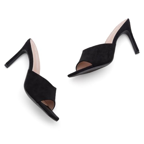Image of Shoe Land Melrose Women's High Heels Stiletto Heeled Slides, Square Open Toe One Band Slip-On Heeled Mules - Dressy Clear Heeled Sandals for Prom Party Wedding and Vacation
