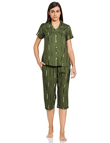 Image of Longies Women's Rayon Capri Nigh Suit Regular Set (LGRCSSYV001 Dark Green029 XL)