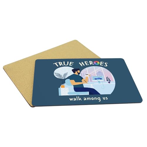 Sets de table True Heroes bleu en liège grand format 39.5x28.5cm finitions soignées