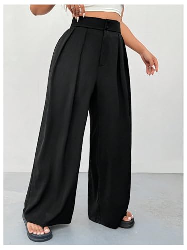 OYOANGLE Women's Plus Size High Waisted Wide Leg Pants Work Dressy Casual Pleated Trousers2