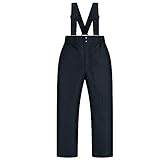 YFPICO Skihose Kinder,Wasserfeste Kinderhose warme und wasserdichte Schneehose,Sicherheitstaschen mit Schneefang Für Skiurlaub, Schwarz, 122/128(Etikettengröße:14)