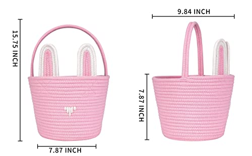 Image of CubesLand Pink Easter Basket Egg Hunt Bunny Baskets for Girls Kids with Cute Rabbit Ears, Storage Gifts Candies Personalized Easter Party Gifts 9.8 x 7.8 x 7.8 inch