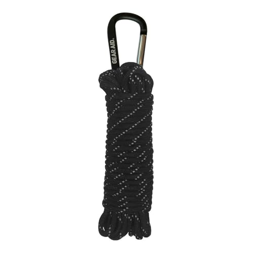 GEAR AID 550 Paracord and Carabiner, 7 Strand Utility Cord for Camping and Survival, Black Reflective, 30 ft