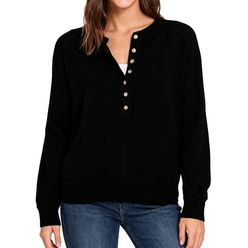 Image of Amazhiyu Women's 100% Wool Henley Sweaters Long Sleeve Button Up Tops