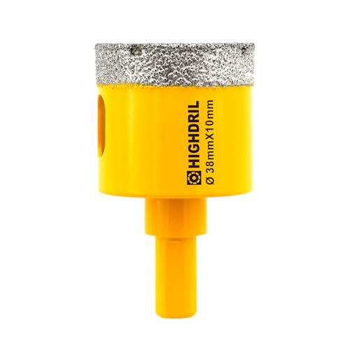 Dry Diamond Core Drill Bit,HIGHDRIL Diameter 38mm 1-1/2\" with Triangle Shank Vacuum Brazed Hole Saw for Concrete Granite Marble Glass Porcelain Tile Masonry Brick