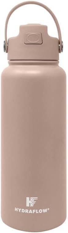 Miniatura 2 de Hydraflow Hybrid - Botella de agua de triple pared aislada al vacío con pajilla abatible (34 onzas, caqui), termo de metal de acero inoxidable, a