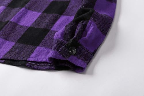 Cromoncent Men's Long Sleeve Thick Flannel Shirt Button Down Plaid Heavyweight Jacket,Thick Larger Plaid Purple,Large