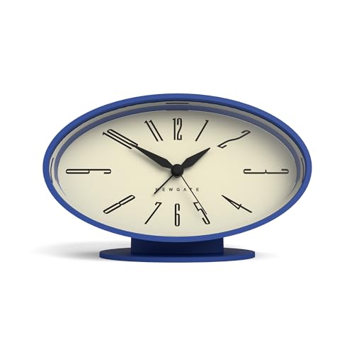 NEWGATE® Ronnie Alarm Clock | Oval Retro Design | Blue Soft Rubberised Finish | Ideal for Bedside, Desk or Shelf | Modern, Retro mid-Century Bedroom & Office Accessory