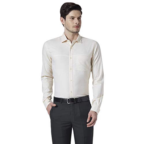 Image of Park Avenue Men's Cotton Blend Solid Pattern Slim Fit Narrow Collar Full Sleeve Formal Shirt
