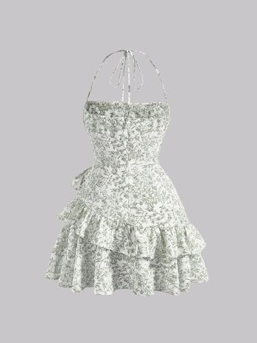 Image of Floerns Women's Floral Halter Ruffle Tiered Cute Summer Mini Dress Milkmaid Vacation Sundress