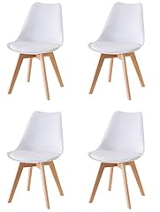 Baroni Home Set di 4 Sedie da Pranzo o Ufficio con Gambe in Legno, Sedia Ergonomica con Cuscino Integrato 57X48X79 cm Bianco
