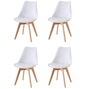 Baroni Home Set di 4 Sedie da Pranzo o Ufficio con Gambe in Legno, Sedia Ergonomica con Cuscino Integrato 57X48X79 cm Bianco