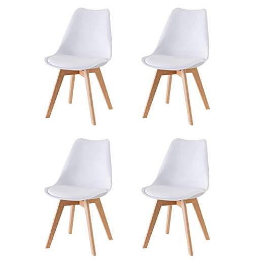 Baroni Home Sedia da Pranzo o Ufficio con Gambe in Legno, Sedia Ergonomica con Cuscino Integrato 57X48X79 cm (4, Bianco)