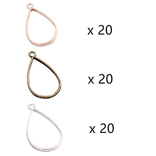Miao Jin 60 Pcs Teardrop Bezel Pendant Blanks Oval Blank Frame Pendant For Jewelry Making (Golden, Silver, Bronze) #TOP5