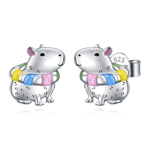 Cadeau Capybara boucles d'oreilles argent 925 pour femme motif animalier