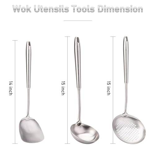 FJNATINH 4-Pieces 304 Stainless Steel Wok Spatula Set,Cooking Utensil Set,Soup Ladle Colander,Nonstick Kitchen Cooking Utensils Set with Spatula,Kitchenware Tools - Image 4