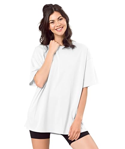 Image of SHODOX Women's Cotton Blend Oversized Drop Shoulder Solid T-Shirt(Pack of 1)
