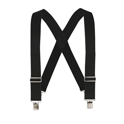 Welch WK-7846X-GC-BLK Work Suspenders for Men and Women - 2-inch wide Hopsack Elastic Adjustable Strap Silver Metal Clip-Ends for Jeans Pants and Trousers Size Medium Black
