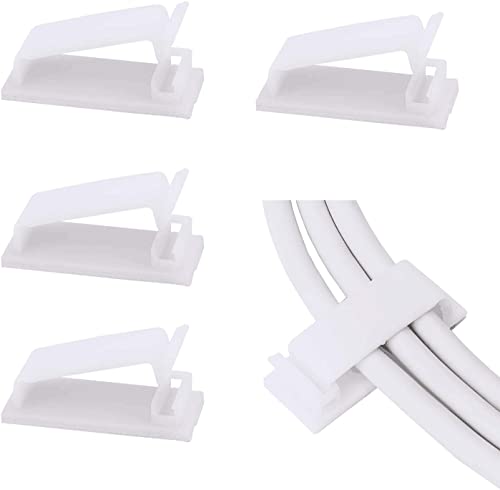 Clips Adhesivos para Gestión de Cables, Organizadores de Cables para TV PC Cable Ethernet Debajo del Escritorio en Casa Oficina (Blanco) miniatura 1