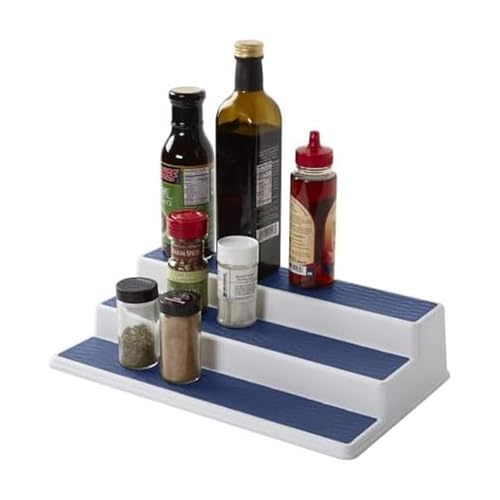 Copco 3-Tier Kitchen Cabinet Organizer, 15-Inch Storage, Ideal for Cabinet Organization & Non-Skid Solutions for Spices, Cans, Sauces (Blue)