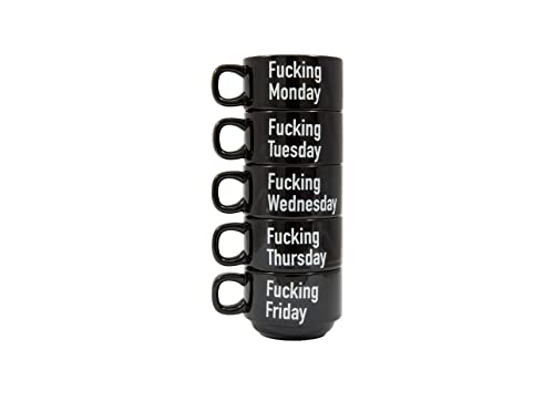 Set de 5 mugs negros cerámicos con frases divertidas miniatura 1
