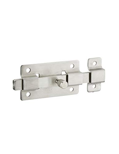 THIRARD - Targette Pêne Plat - Inox - Corps Inox Cambré - Gâche Inox Cambré - Bouton Inox Décolleté - Pêne Rond Coulissant - Système de Fermeture Efficace - 75 mm - Gris