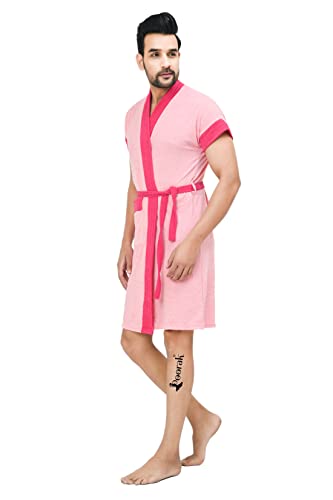 Image of Terry Bathrobe For Men Fit Upto 42 inches chest - Baby Pink Rani