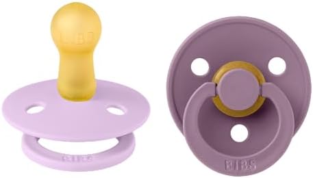 BIBS Colour Soother 2-Pack, BPA Free Dummy Pacifier, Round Nipple. Natural Rubber Latex, Size 2 (6-18 Months), Coral/Ruby