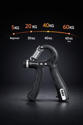 Image of Professional Hand Grip Strengthener with Counter, Adjustable Resistance 5 to 60kg, Grip Strength Trainer for Muscle Building, Forearm Exerciser Adjustable Hand Grip with Counter (Z - Black)