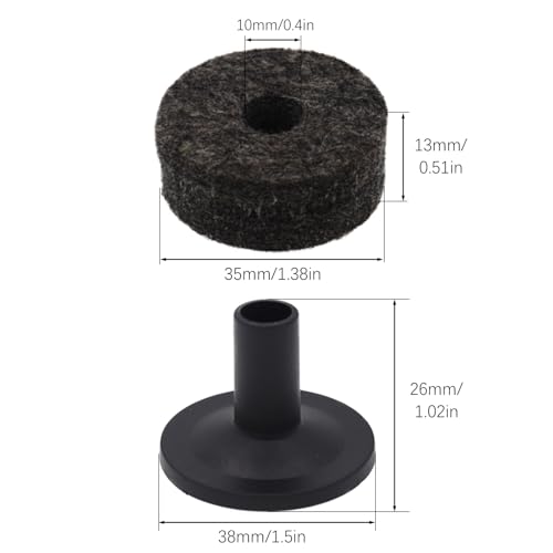 CashBeat 20pcs Cymbal Replacement Accessories Set, 10 Pcs Cymbal Stand Felt Pads & 10 Pcs Plastic Sleeves, Essential Hardware for Drum Kit Maintenance, Black - Thumbnail 3