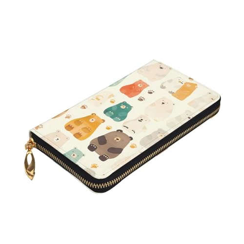 White Bear Brown Bear Prints Leather Long Clutch Wallet for Fashionable Girls and Women - Durable, Stylish, and Functional, Black, One Size3